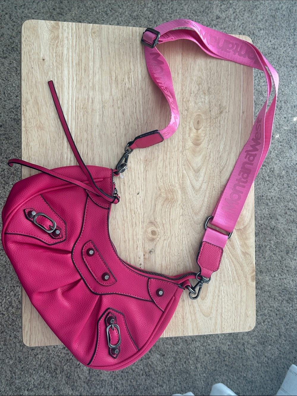 Pink Leather Crossbody Shoulder Bag